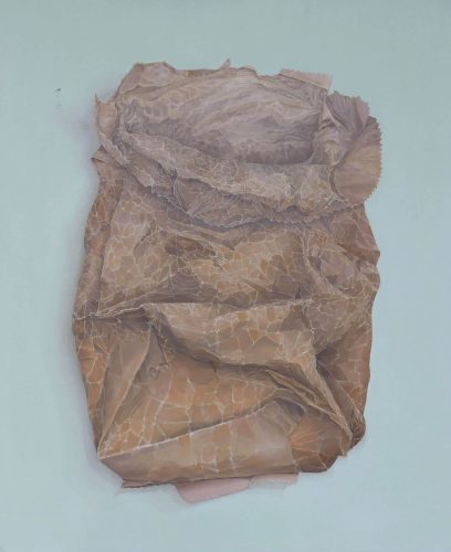 Paper Bag Portrait, Oil on panel