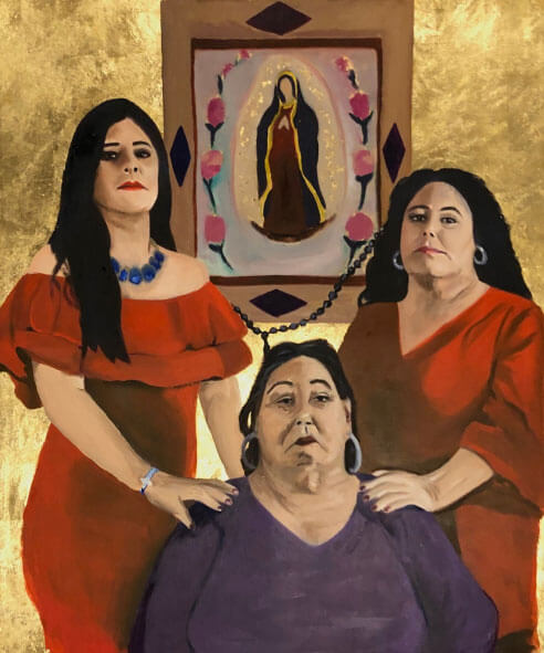 portrait of three Latina women, one seated and two standing